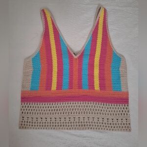 NWT BILLEBEINO Multicolor Striped Crochet Crop Top
